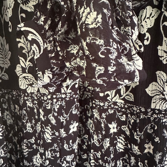 Sézane Dress Noreen Floral Tiered Cottagecore Maxi Dress Black White 34 - Picture 9 of 12